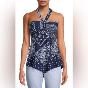 No Boundaries Navy & White Bandana Print Halter Top Size 3-5. Padded Bodice.